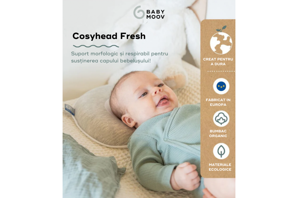 O solutie simpla pentru plagiocefalie: Cosyhead Fresh de la Babymoov