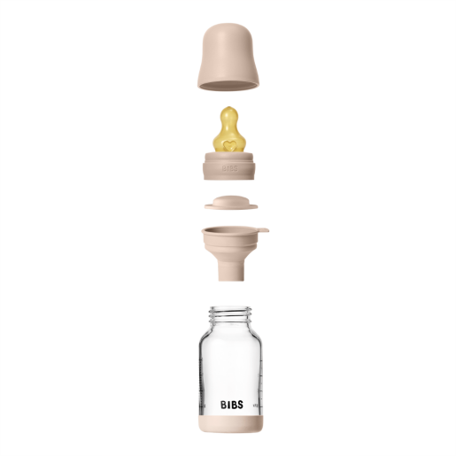 BIBS - Set complet biberon din sticla anticolici cu tetina din latex, flux lent, 120 ml, Blush